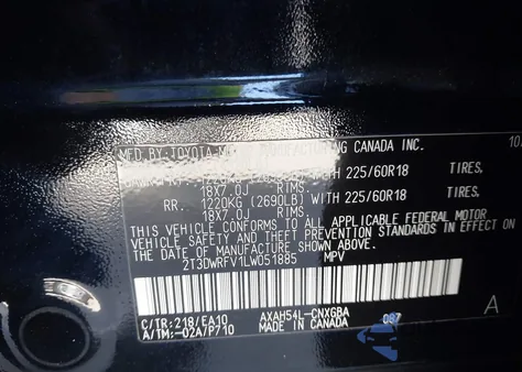 2020 Toyota Rav4 Hybrid Limited z USA, uszkodzony, nr VIN 2T3DWRFV1LW051885